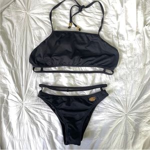 Sambarela Black Halter Strappy Bikini Set